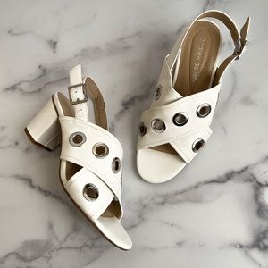 Andrew Geller Starrika White Block Heel Sandals Size 8